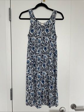 Sleeveless Blue and White Floral Tank Dress